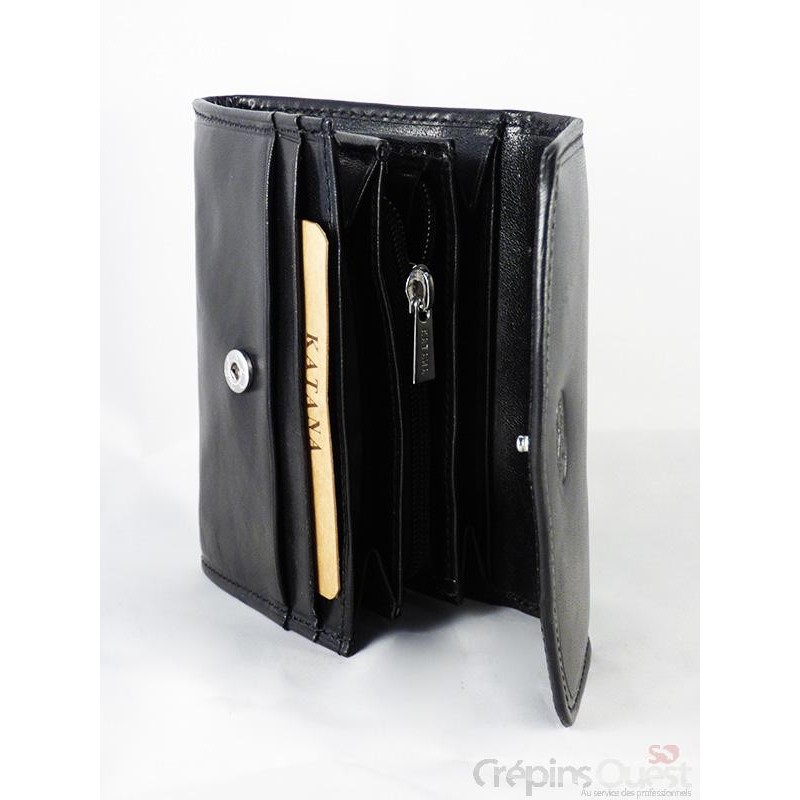 Porte-monnaie Carré Katana En Cuir Vachette – Chocolat – Pour Billets, Monnaie Et 2 Cartes