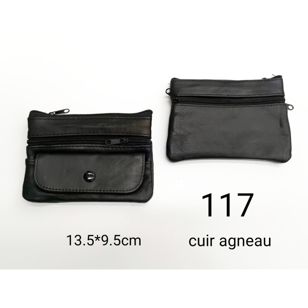 PORTE MONNAIE 117 CUIR AGNEAU noire